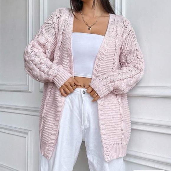 Pink Cable Knit Drop Shoulder Duster Cardigan - Picture 2 of 9
